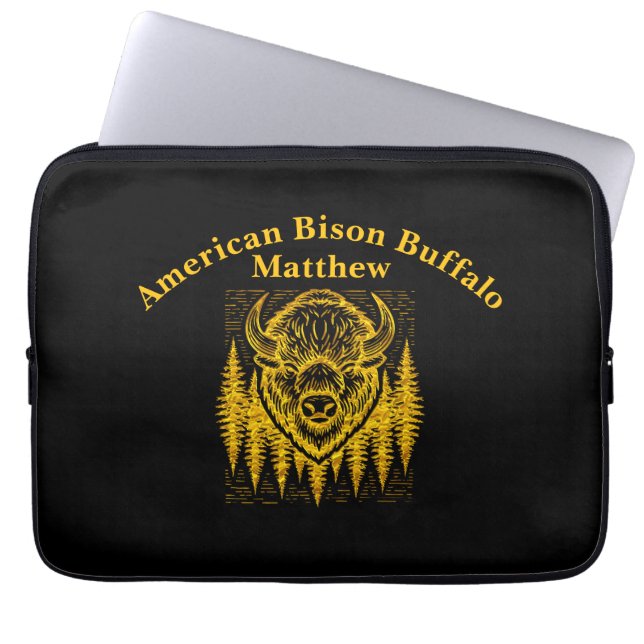 Bison Buffalo Head Illustratie te midden van hoge  Laptop Sleeve (Voorkant)