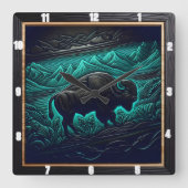 Bison Buffalo heeft Blauwgroen bizons bespeeld Vierkante Klok (Voorkant)