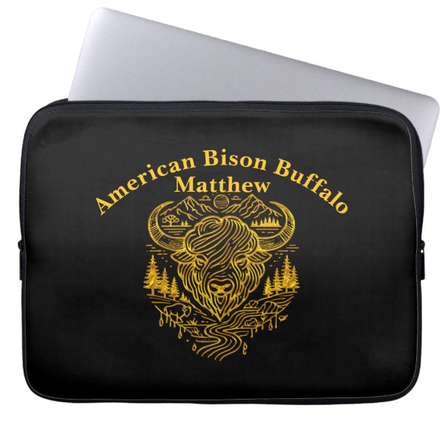 Bison Buffalo Illustratie in een Schilderachtig la Laptop Sleeve (Voorkant)