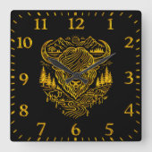 Bison Buffalo Illustratie in een Schilderachtig la Vierkante Klok (Voorkant)