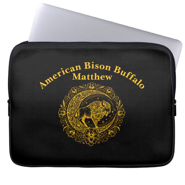Bison Buffalo in een ingewikkeld bloemmotief Laptop Sleeve (Voorkant)