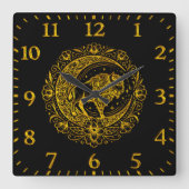 Bison Buffalo in een ingewikkeld bloemmotief Vierkante Klok (Voorkant)