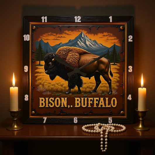 Bison Buffalo in het wild Vierkante Klok