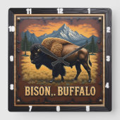 Bison Buffalo in het wild Vierkante Klok (Voorkant)