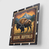 Bison Buffalo in het wild Vierkante Klok (Hoek)