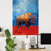 Bison Buffalo Kleurrijke Abstracte Moderne Schilde Poster (Thuiskantoor)