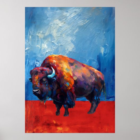 Bison Buffalo Kleurrijke Abstracte Moderne Schilde Poster (Voorkant)