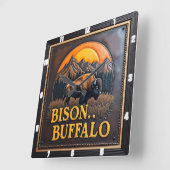 Bison Buffalo Majestic Bison Vierkante Klok (Hoek)