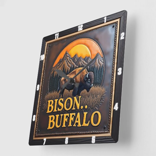 Bison Buffalo Majestic Bison Vierkante Klok (Hoek)
