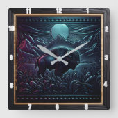 Bison Buffalo Midnight Bison Vierkante Klok (Voorkant)