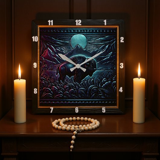 Bison Buffalo Midnight Bison Vierkante Klok