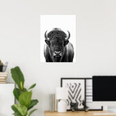 Bison Buffalo Modern Portret zwart wit Poster (Thuiskantoor)