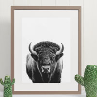 Bison Buffalo Modern Portret zwart wit