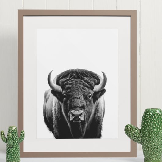 Bison Buffalo Modern Portret zwart wit Poster