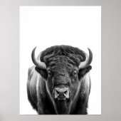 Bison Buffalo Modern Portret zwart wit Poster (Voorkant)
