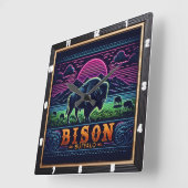 Bison Buffalo Neon Bison Sunset Vierkante Klok (Hoek)