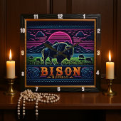 Bison Buffalo Neon Bison Sunset Vierkante Klok