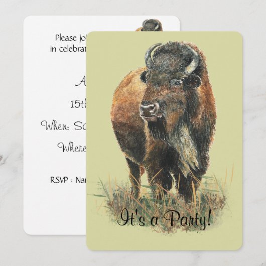 Bison Buffalo Party Nodig uit om aan te passen Kaart (Voorkant / Achterkant)