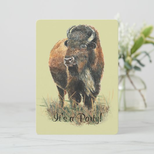 Bison Buffalo Party Nodig uit om aan te passen Kaart (Staand voorkant)