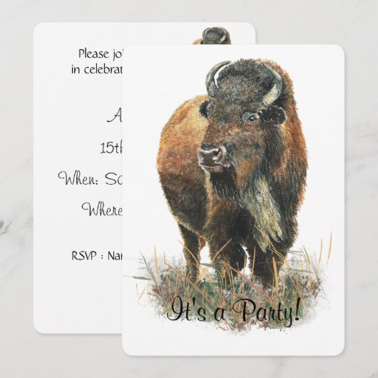 Bison Buffalo Party Nodig uit om aan te passen Kaart (Voorkant / Achterkant)