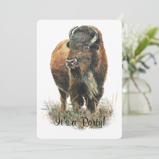 Bison Buffalo Party Nodig uit om aan te passen Kaart (Staand voorkant)