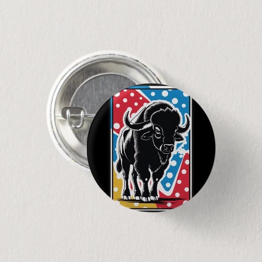Bison - Buffalo Pop Art Ronde Button 3,2 Cm (Voorkant /achterkant)