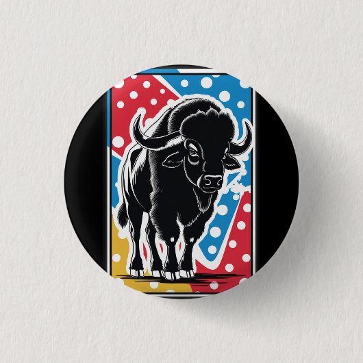 Bison - Buffalo Pop Art Ronde Button 3,2 Cm (Voorkant)
