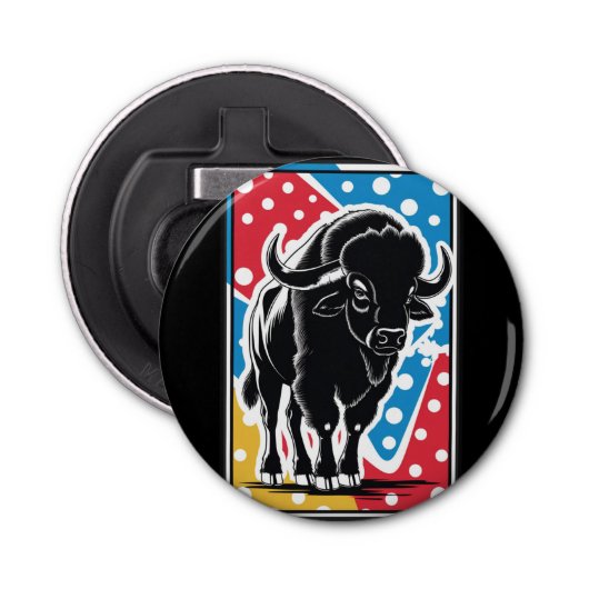Bison - Buffalo Pop Art Vintage Retro Button Flesopener (Voorkant)