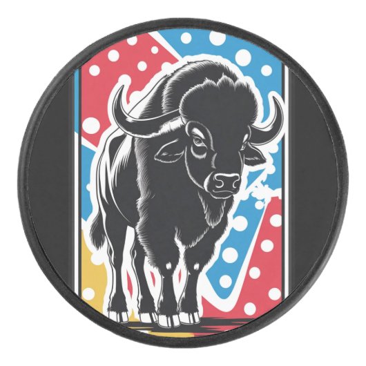 Bison - Buffalo Pop Art Vintage Retro Hockey Puck (Voorkant)