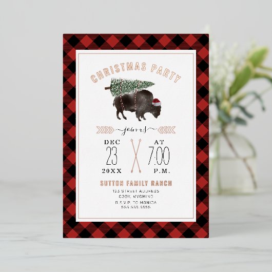 Bison Buffalo Pset kerstboomfeest Folie Uitnodiging (Staand Voorkant)