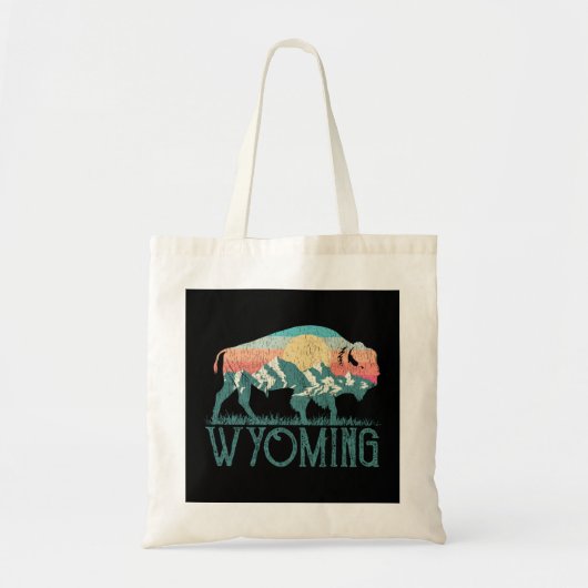 Bison Buffalo Retro Mountains WY Wyoming Long Slee Tote Bag (Voorkant)