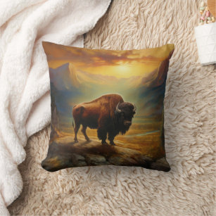 Bison Buffalo Sunset Uitzicht Kussen