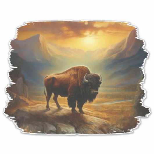 Bison Buffalo Sunset Uitzicht Sticker (Voorkant)