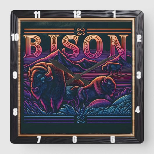 Bison Buffalo Toled Buffalo Vierkante Klok (Voorkant)