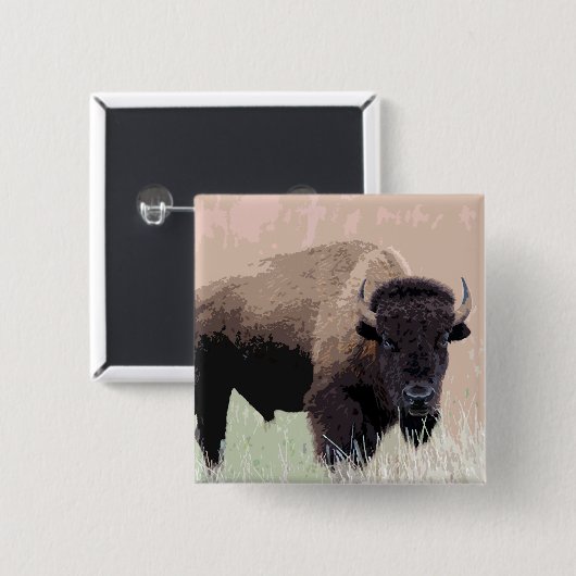 Bison/Buffalo Vierkante Button 5,1 Cm (Voorkant /achterkant)