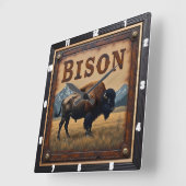 Bison Buffalo Vierkante Klok (Hoek)