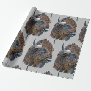 Bison Buffalo Waterverf Animal Natuur Pattern Art Cadeaupapier