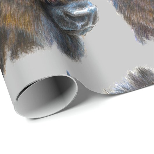 Bison Buffalo Waterverf Animal Natuur Pattern Art Cadeaupapier (Rol Hoek)