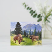 Bison Buffalo Waterverf landschap Feestdagenkaart (Staand voorkant)