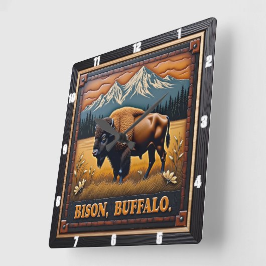 Bison Buffalo Western Bison Vierkante Klok (Hoek)