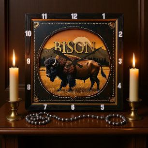 Bison Buffalo Wild Plains Buffalo Vierkante Klok