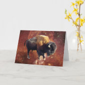 Bison Buffalo Wildlife Buitenruimte Wenskaart Kaart (Gele Bloem)