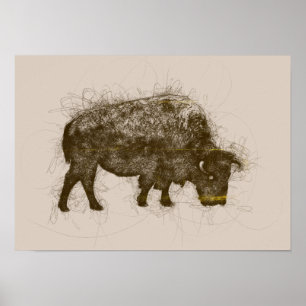 Bison Bull Ballpoint Pen Doodle Poster