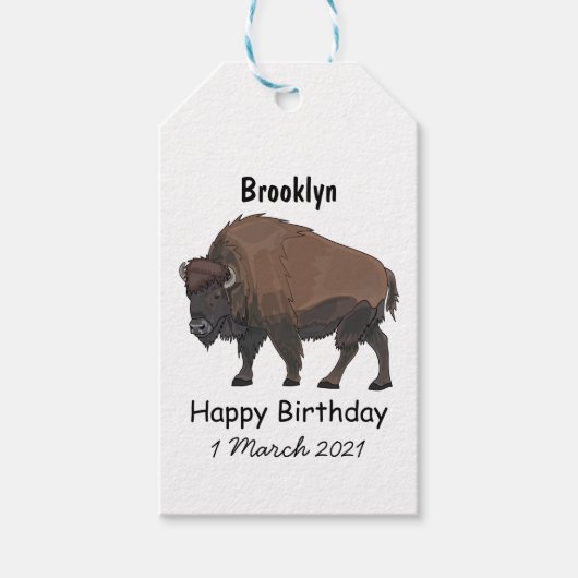 Bison cartoon afbeelding cadeaulabel (Voorkant)