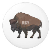 Bison cartoon afbeelding keramische knop (Voorkant)