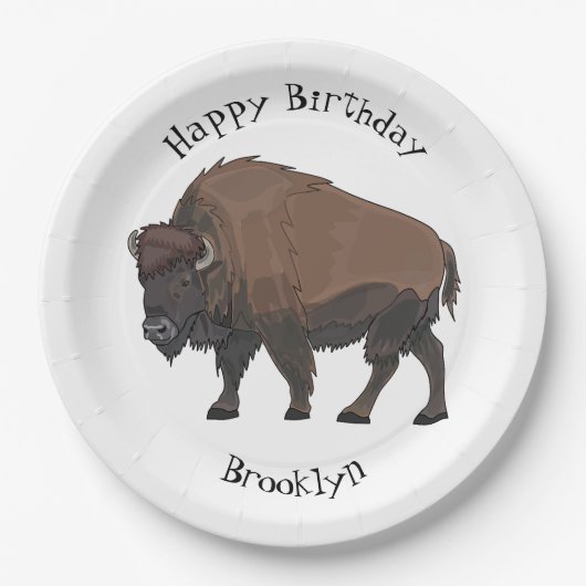 Bison cartoon afbeelding papieren bordje (Voorkant)