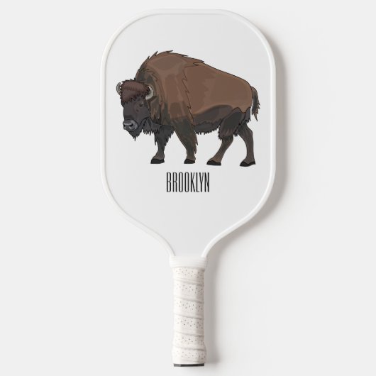 Bison cartoon afbeelding pickleball paddle (Voorkant)