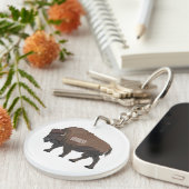 Bison cartoon afbeelding sleutelhanger (Voorkant Rechts)
