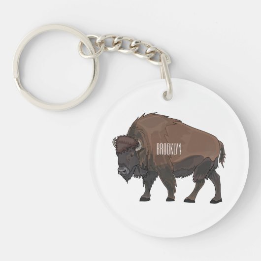 Bison cartoon afbeelding sleutelhanger (Voorkant)