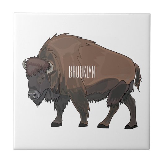 Bison cartoon afbeelding tegeltje (Voorkant)